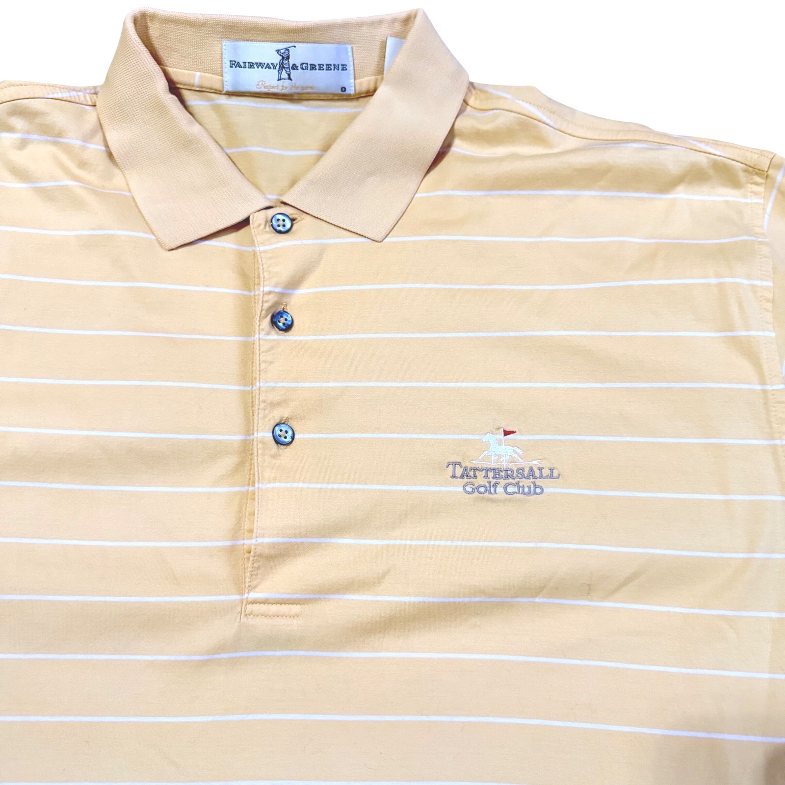 Fairway Greene Polo Shirt Mens Large Yellow White Striped Tattersall Golf Club